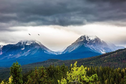 The concept of active tourism. The astonishing nature of the Rockies of Canada. The snow-capped