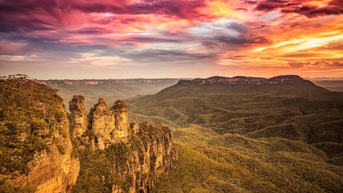 An image of the Tree Sisters Blue Mountains Australia sunset