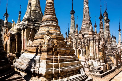Temple complex at Inle Lake, Myanmar, Burma, Southeast Asia