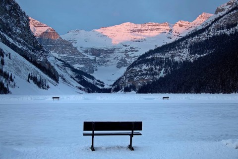 Ice Rink Lake Louise Chateau winter Alberta Canada