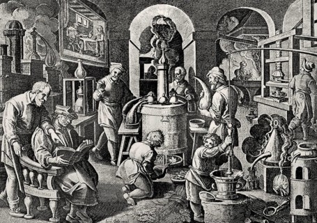 Distillation laboratory from the 16th century