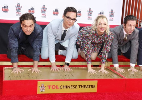 Johnny Galecki, Jim Parsons, Kaley Cuoco and Simon Helberg at the handprints ceremony for 'The Big