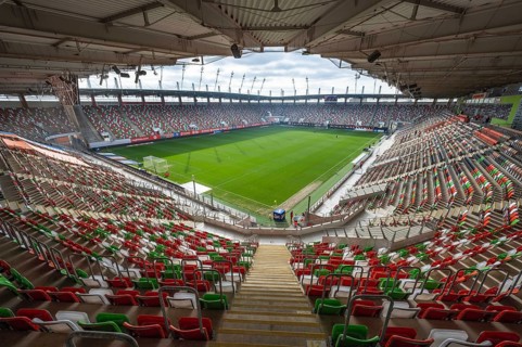 LUBIN, POLAND - FEBRUARY 18, 2024: Football match Polish PKO Ekstraklasa between KGHM Zaglebie