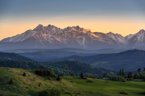 Sunset in the Pieniny National Park, overlooking the High and Belianske Tatras in Slovakia