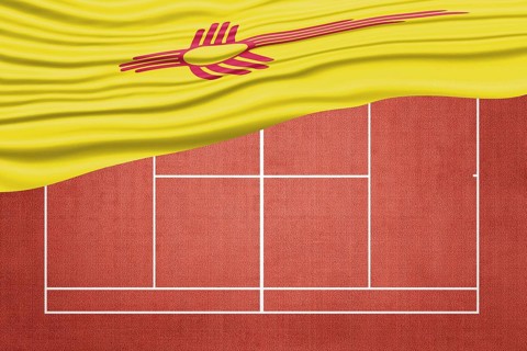 New Mexico Flag on Clay Tennis Court, Sports Symbol