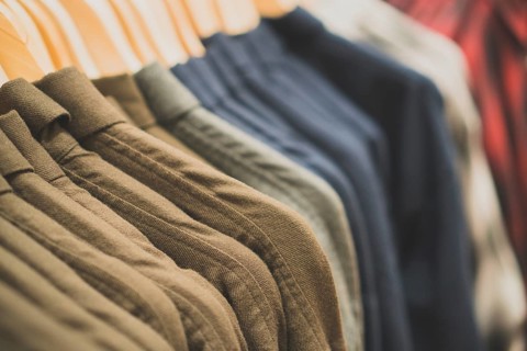 Men's warm shirts in a clothing store
