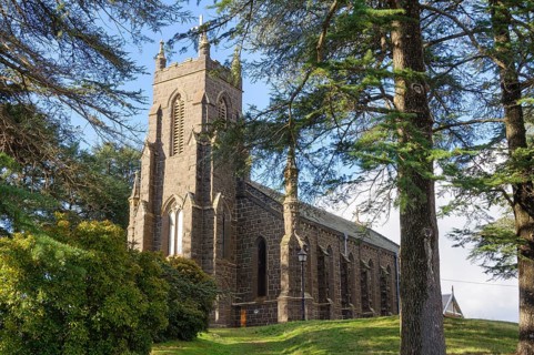 St Paul' Anglican Church is a striking Gothic bluestone church, Kyneton, Victoria, Australia