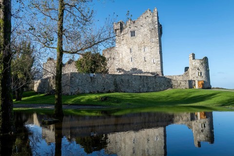 A view of Ross Castle and reflection in Killarney on a beautiful morning in early November.