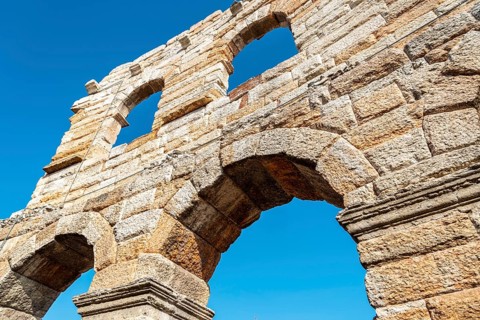 Scenic facade of the ancient roman Arena in Verona, Italy