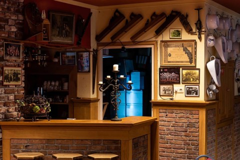 Valkenburg, Limburg, The Netherlands, 04 05 2022, Traditional wooden interior design of the Cafe