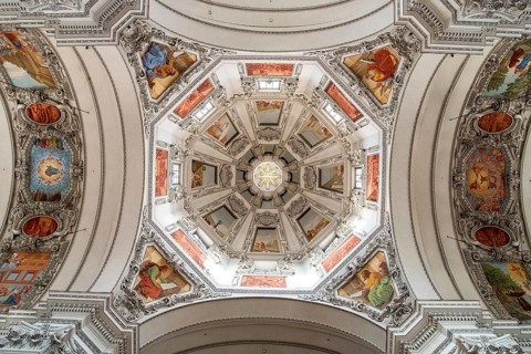 SALZBURG, AUSTRIA- SEPTEMBER 14, 2022, The inside of the Salzburg cathedral and its beautiful