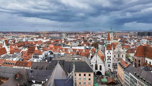 Aerial view of Munich with Old Town Hall, Germany