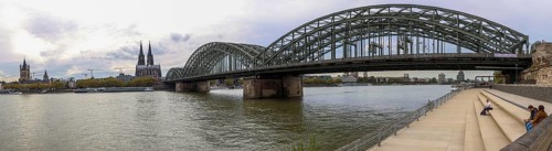 Panoramic photo of the Catholic Church of St Martin, Cologne Cathedral, Hohenzollern Bridge,