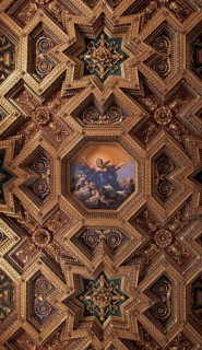 Rome, Roma, Santa Maria in Trastevere, detail of the wooden ceiling by Domenichino 1617