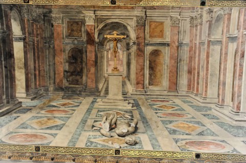 Vatican Museums, Vatican City, Vatican, Rome, Lazio, Italy, An impressive fresco shows a cross in