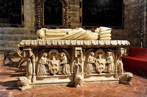 Cathedral of Santa María de la Sede in Seville, Andalusia, Spain, Magnificent stone tomb in a