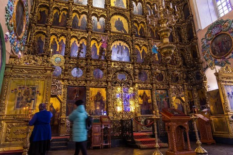 The iconostasis in Peter and Paul Cathedral in Kazan, Republic of Tatarstan, Russia