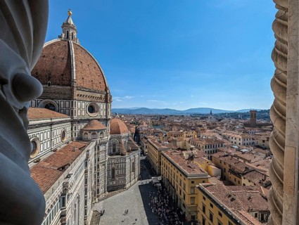 The giant cathedral and cupola of Santa Maria del Fiore cathedral in Florence, Italy