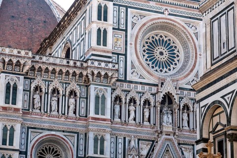 Neo-gothic facade of the renaissance cathedral Santa Maria del Fiore in Florence, Italy