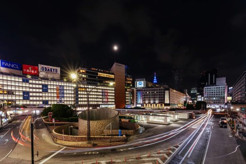 Shinjuku, Japan, 18 May 2019: Shinjuku station with bus terminal in Tokyo?s busy Shinjuku