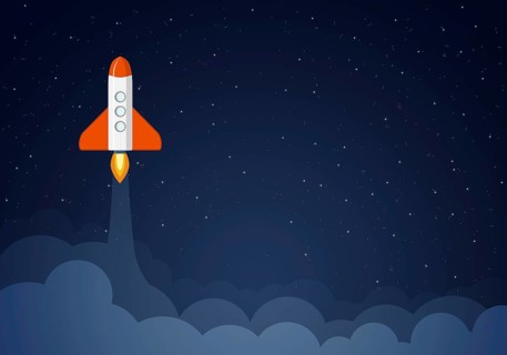 Art launch rocket with sky space. Startup concept
