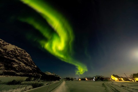 Northern Lights on the E10, Lofoten, Nordland, Norway