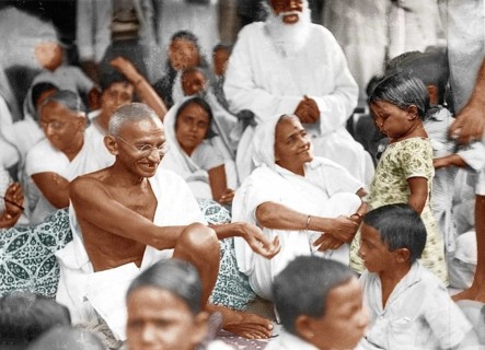 Mahatma and Kasturba Gandhi with Harijan children, Kathiawad, India, Asia, July 1, 1934