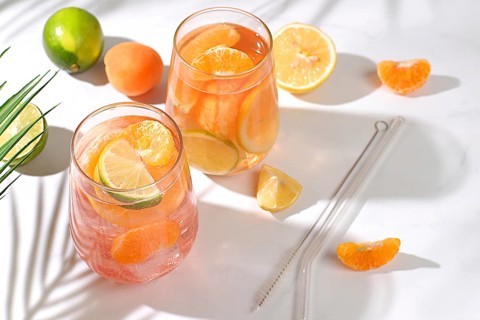 Summer party and healthy lifestyle advertising banner, diet vegan cocktail with chia seeds, lime,