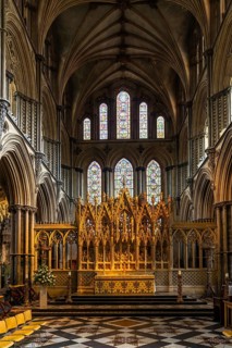 Ely, United Kingdom - 12 June, 2022: interior view of the Ely Cathedral with the choir and altar in
