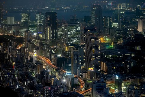 Tokyo Japan. Aerial view of Tokyo downtown at night