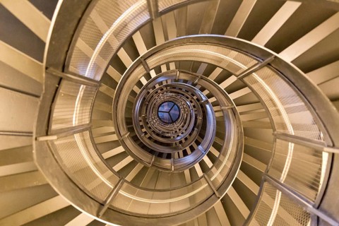 Innsbruck, Austria, June 8, 2018: View of the spiral staircase inside the historic Town Tower