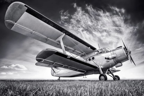 historic biplane against a sky