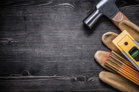 Copy room of the claw hammer Leather gloves Wooden metre building level