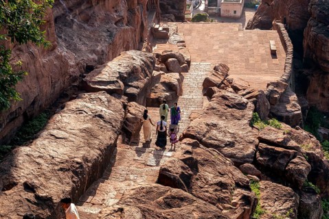 Tourists in Badami, Karnataka, South India, India, Asia