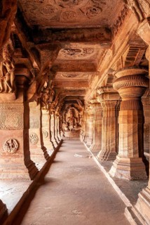 Cave 3 dedicated to Vishnu, is the largest and most elaborate in Badami, Karnataka, South India,