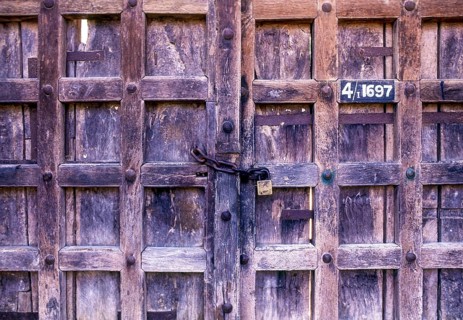 Old Door with lock at Tirupati, Andhra Pradesh, South India, India, Asia