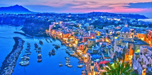 Panoramic view of Procida Island, a comune of the Metropolitan City of Naples, Campania, Italy