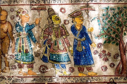 18th century Murals frescos paintings in Adinath Jain temple at Vidur village near Tindivanam,