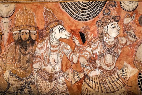 Lepakshi Temple has a colossal painting of Veerabhadra in the central hall, Lepakshi, Andhra