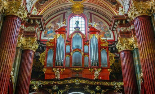 POZNAN, POL - NOV 27, 2018: Interior of Fara, St. Mary's Basilica in Poznan, Poland