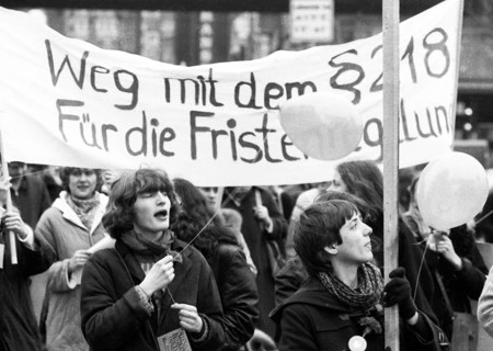 Demonstration by woman and men on International Women's Day, 07.03.1981 in Düsseldorf, Germany