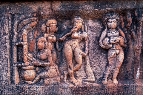 Sculptures in the Upper Shivalaya Temple in north fort in Badami, Karnataka, South India, India,