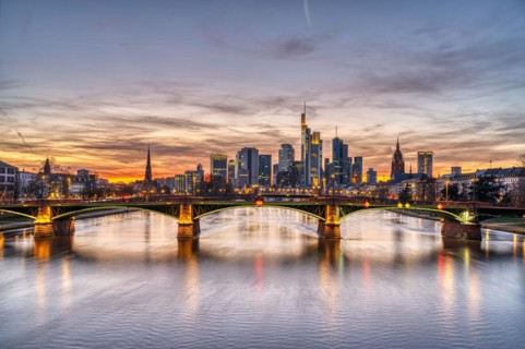 Beautiful sunset over Frankfurt's city centre and the River Main