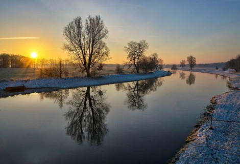 Winter landscape at Hare in Haselünne-Hamm, Hasetal, Emsland, Lower Saxony, Germany, Europe