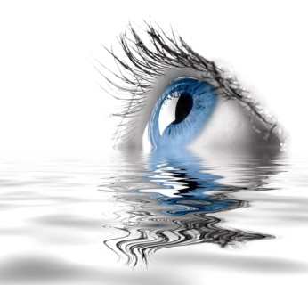 Blue female eye macro photography. Eyesight vision biometrics concept. Digital art effect of