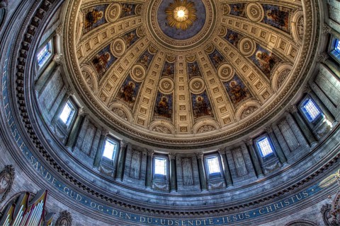 Copenhagen, Denmark, January 05, 2017: View of the huge cupola inside Frederik's Church also know