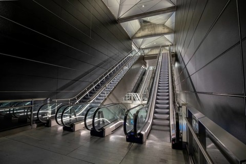 Copenhagen, Denmark, October 13, 2019: Interior view of the new metro station Radhuspladsen on the