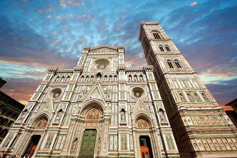 Facade of the the Gothic-Renaissance Duomo of Florence, Basilica of Saint Mary of the Flower;