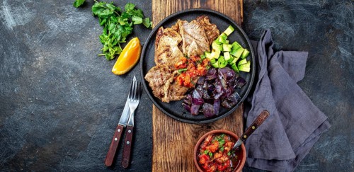 Food, Yucatan Mexican Food Pork POC CHUC poc chuck. Pork marinaded in orange juice served with
