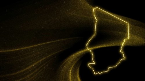 Map of Chad, Gold glitter map on dark background